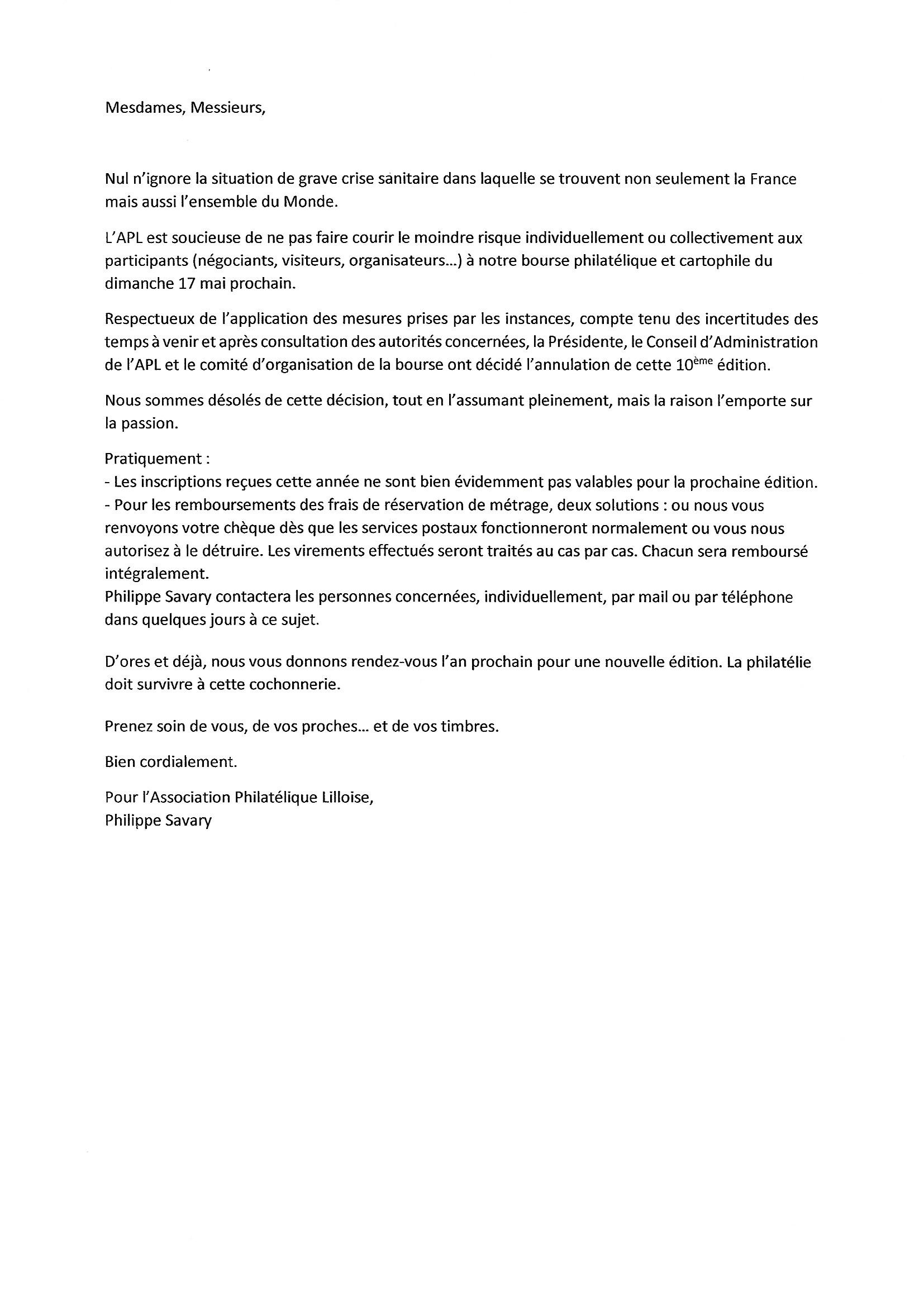 Lettre coronavirus et bourse 2020 Lettre coronavirus et bourse 2020