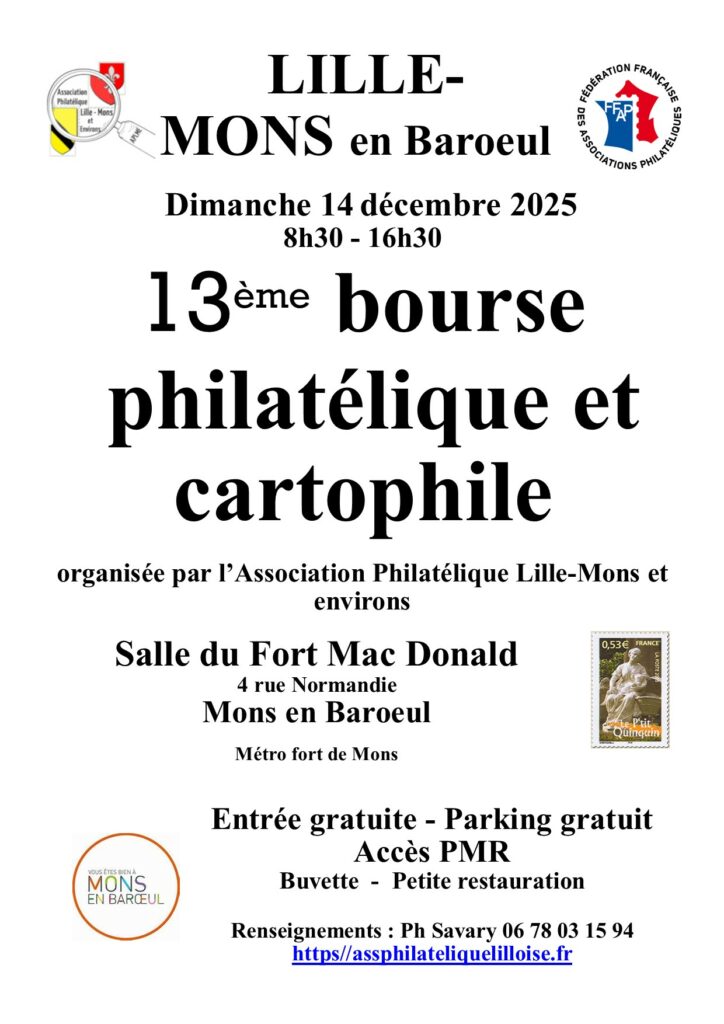 affiche de la 13e bourse philatélique et cartophile 14/12/2025